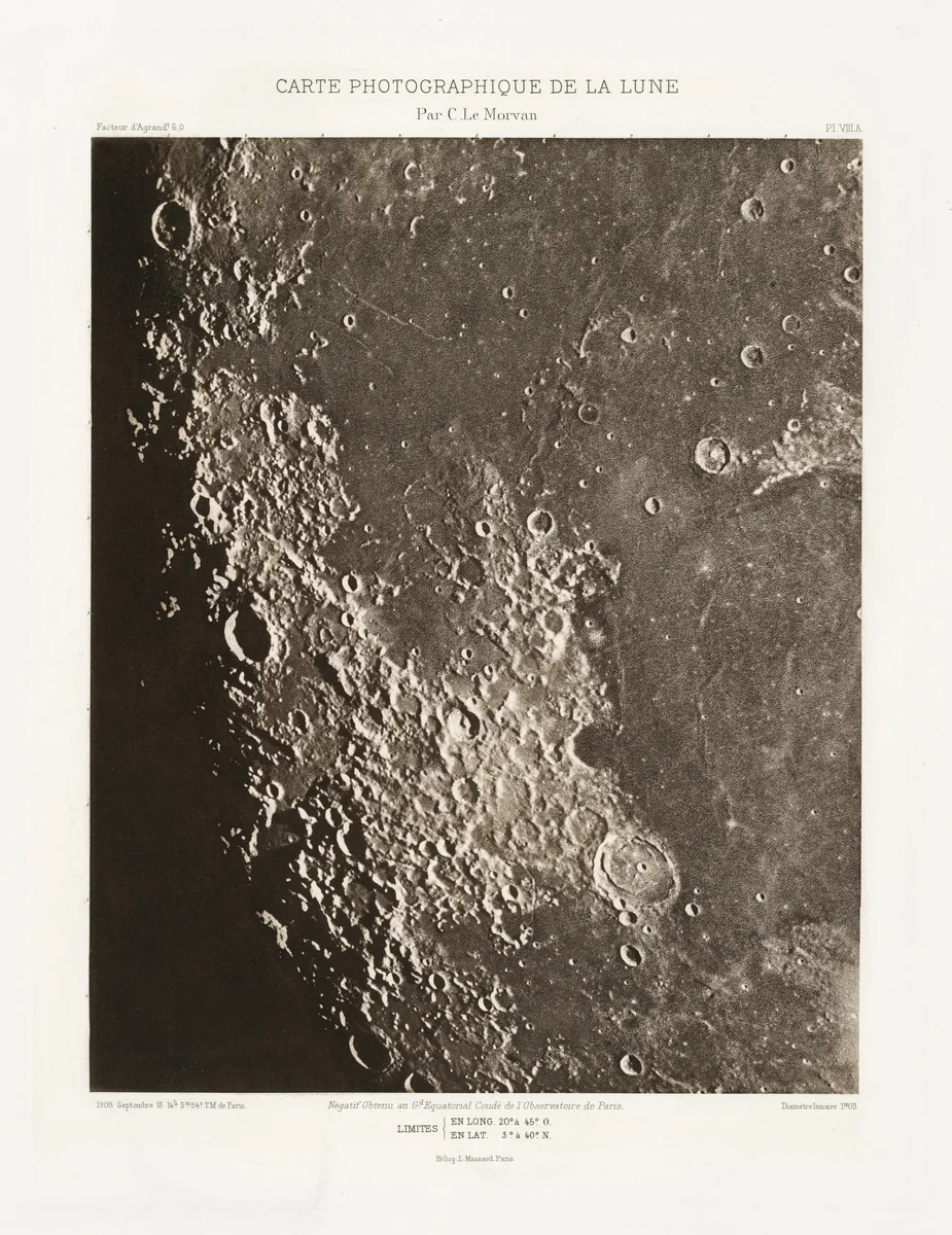 Carte photographique de la lune, planche VIII.A (Photographic Chart of the Moon, plate VIII.A) by Charles Le Morvan, photograph, 1908-1914