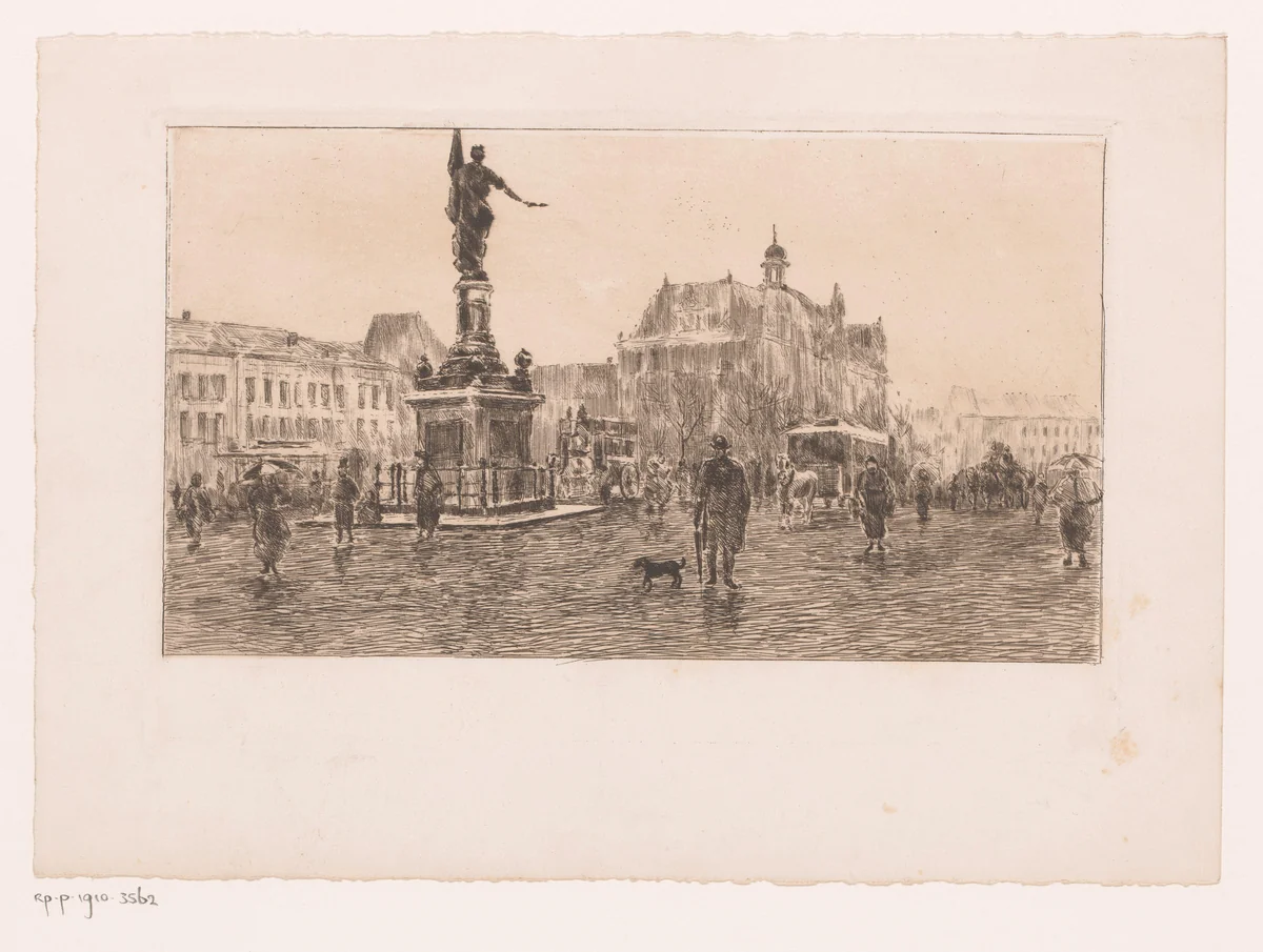 Gezicht op de Place de la Commune in Antwerpen by Jules Guiette, print, 1862-1901