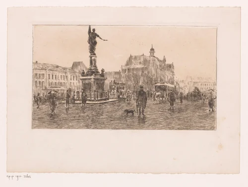 Gezicht op de Place de la Commune in Antwerpen by Jules Guiette, print, 1862-1901