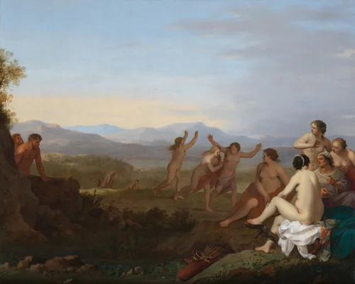 Nimfen door saters bespied by Cornelis van Poelenburch, painting, 1627