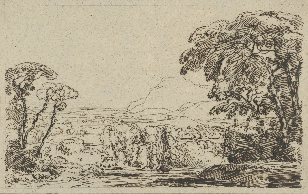 Landschap met vallei in de bergen by Franz Kobell, drawing, 1759-1822