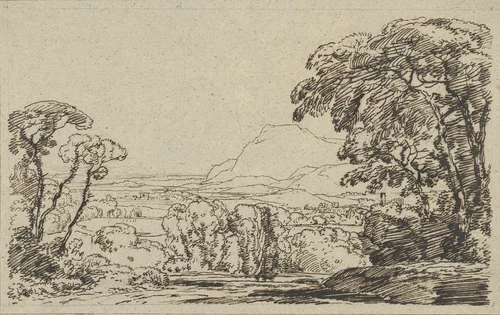 Landschap met vallei in de bergen by Franz Kobell, drawing, 1759-1822