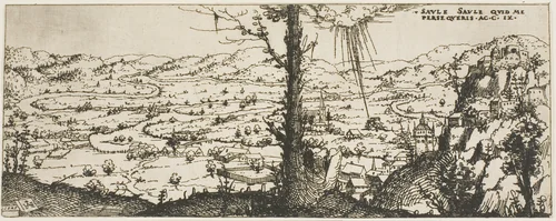 Landscape with a Tree in Center of Foreground by Augustin Hirschvogel, print, 1545