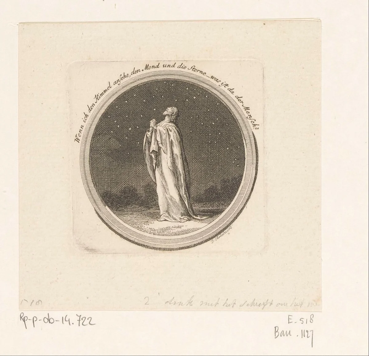 David bidt naar de nachtelijke hemel by Daniel Nikolaus Chodowiecki, print, 1784