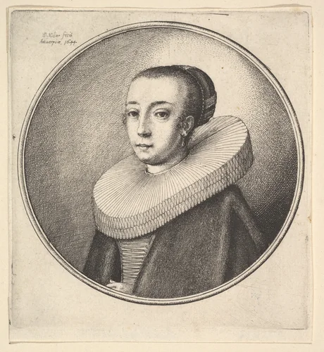Woman with circular lace ruff by Wenceslaus Hollar, print, 1644