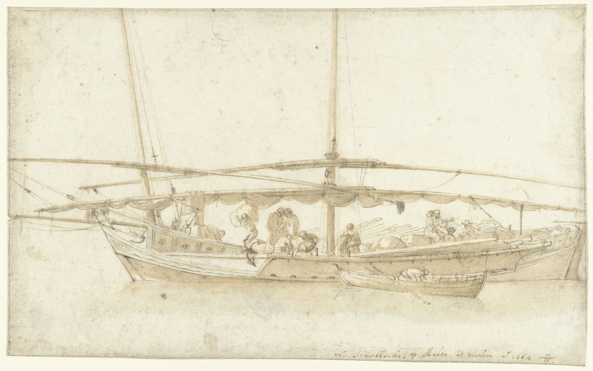 Boot te Malta by Willem Schellinks, drawing, 1664
