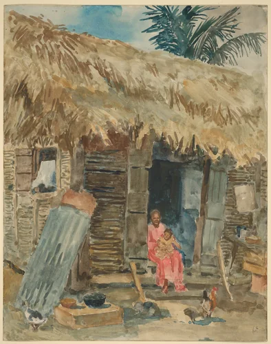 Hut in Trinidad by George Hart, drawing, 1912-1922