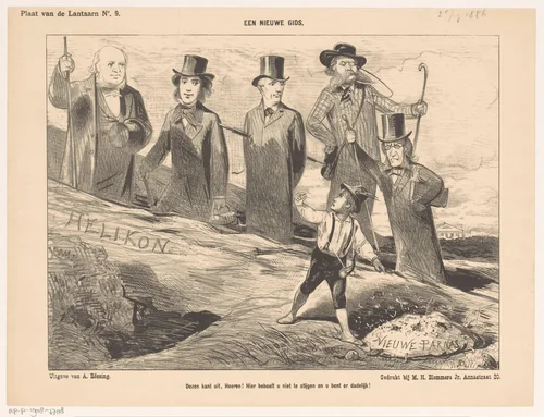 Spotprent over De Nieuwe Gids en de Tachtigers by Jan Holswilder, print, 1886