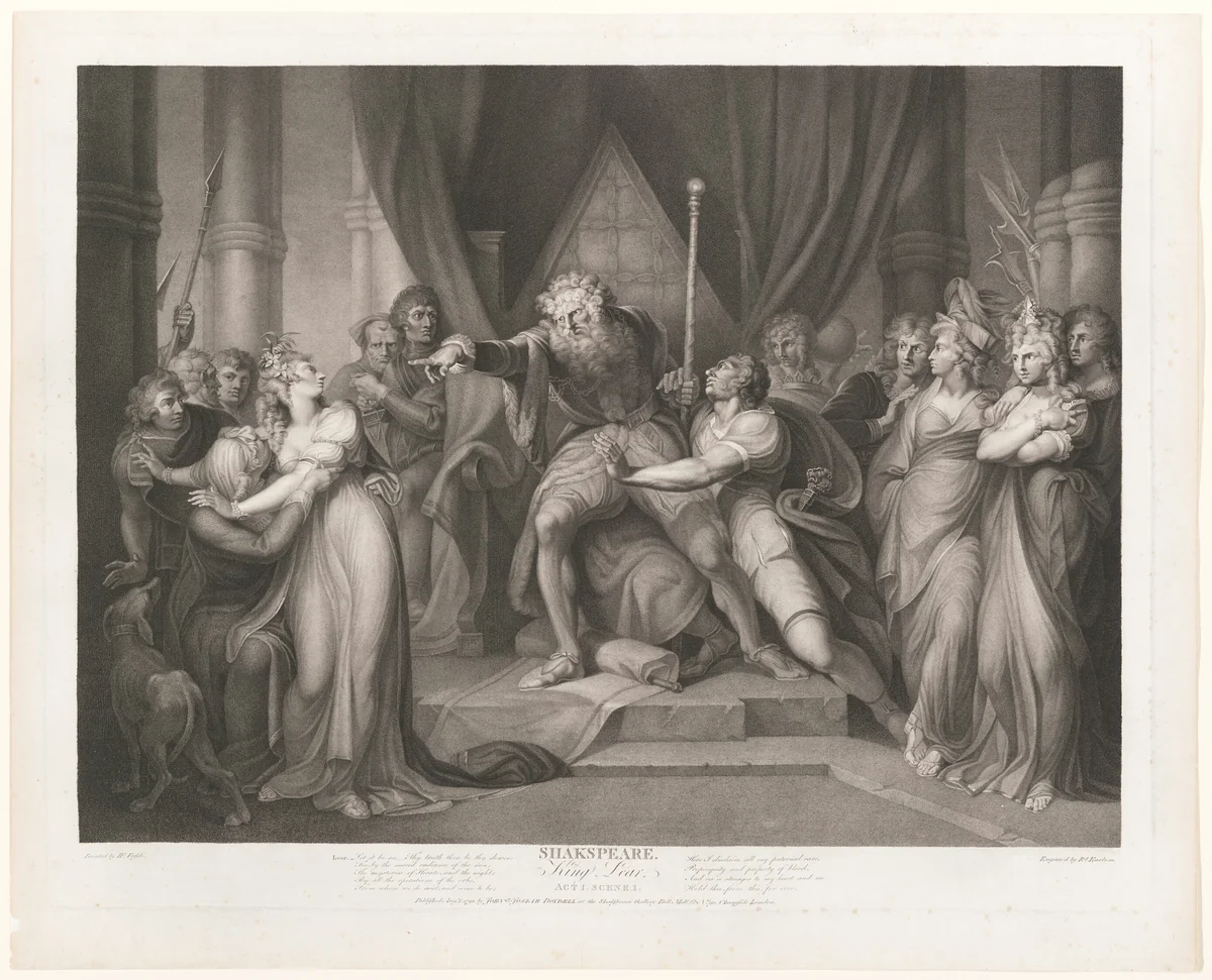 Lear Casting out his Daughter Cordelia by Richard Earlom, print, 1792
