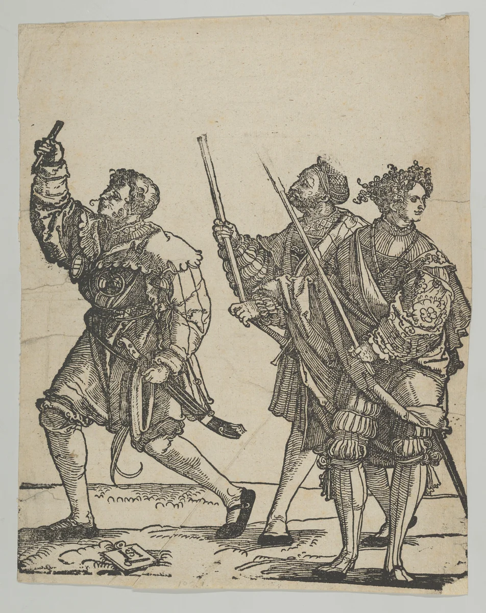 Master of Ceremonies and Torchbearer, from The Wedding Dancers by Hans Schäufelein, print, 1500-1540