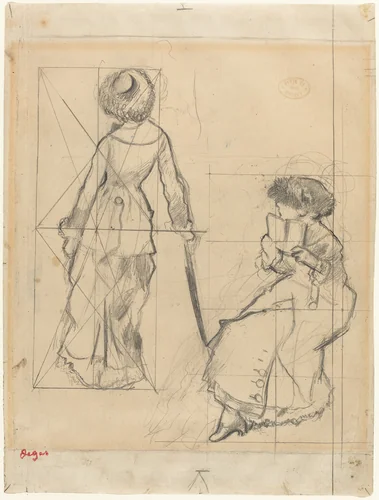 Study for "Mary Cassatt at the Louvre" [recto] by Edgar Degas, drawing, 1879