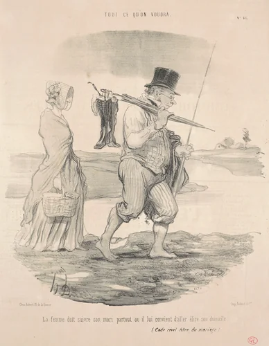 La femme doit suivre son mari ... by Honoré Daumier, print, 1848