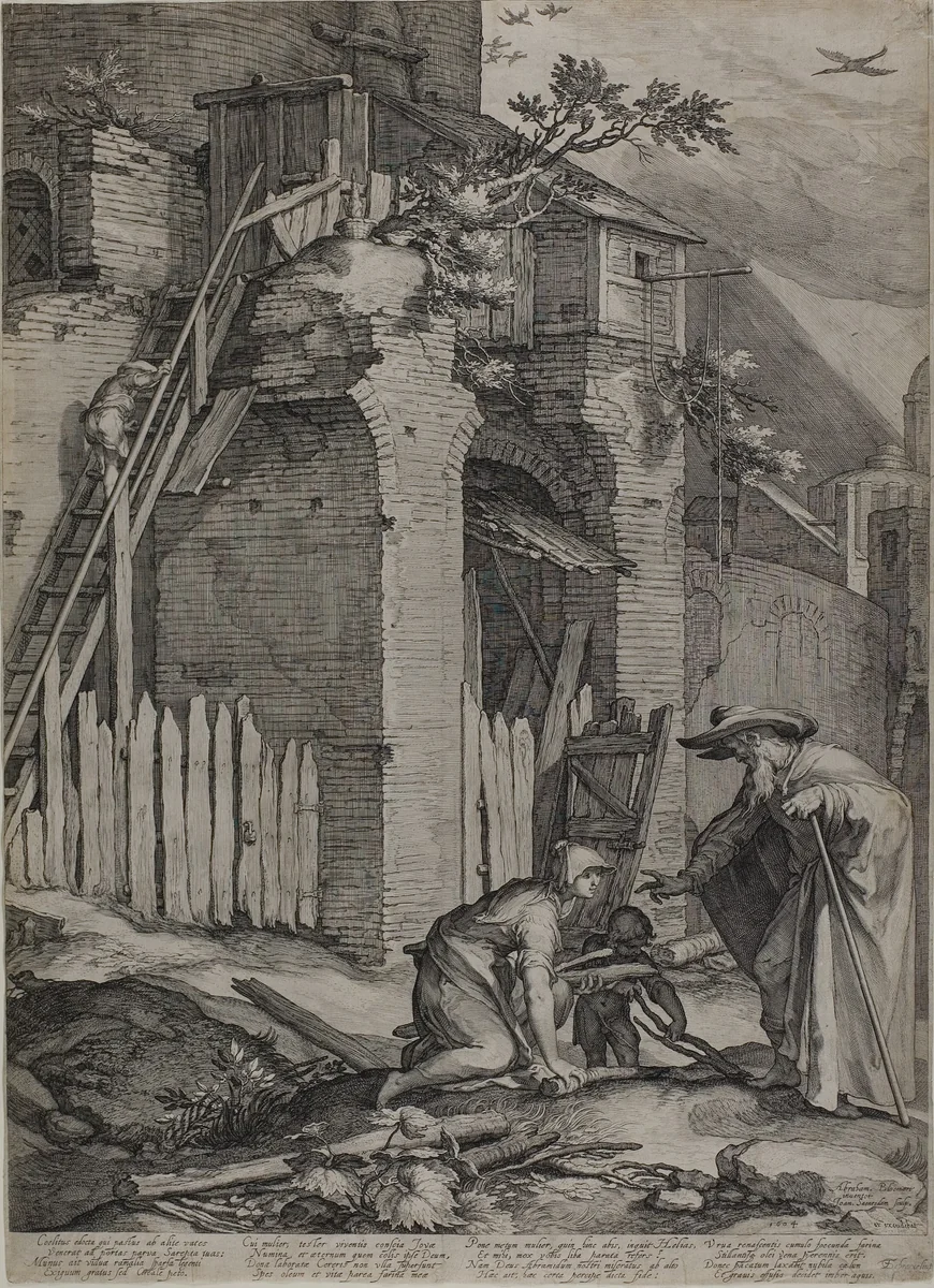 The Prophet Elijah Arriving at the House of the Widow of Sarepta by Jan Saenredam, print, 1604