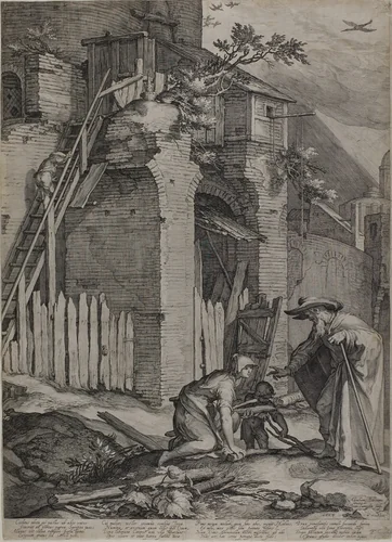 The Prophet Elijah Arriving at the House of the Widow of Sarepta by Jan Saenredam, print, 1604