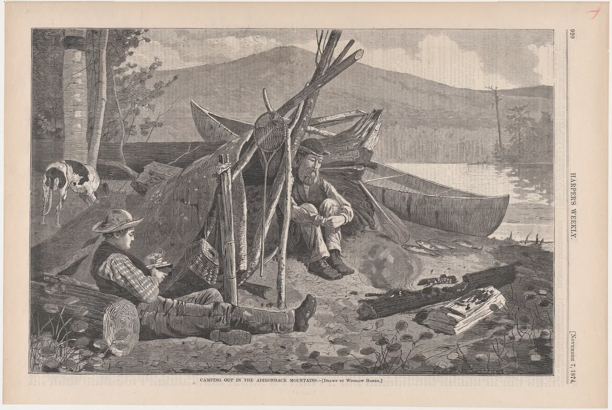 Camping Out in Adirondacks (from "Harper's Weekly," Vol. XVIII) by Winslow Homer, print, 1874