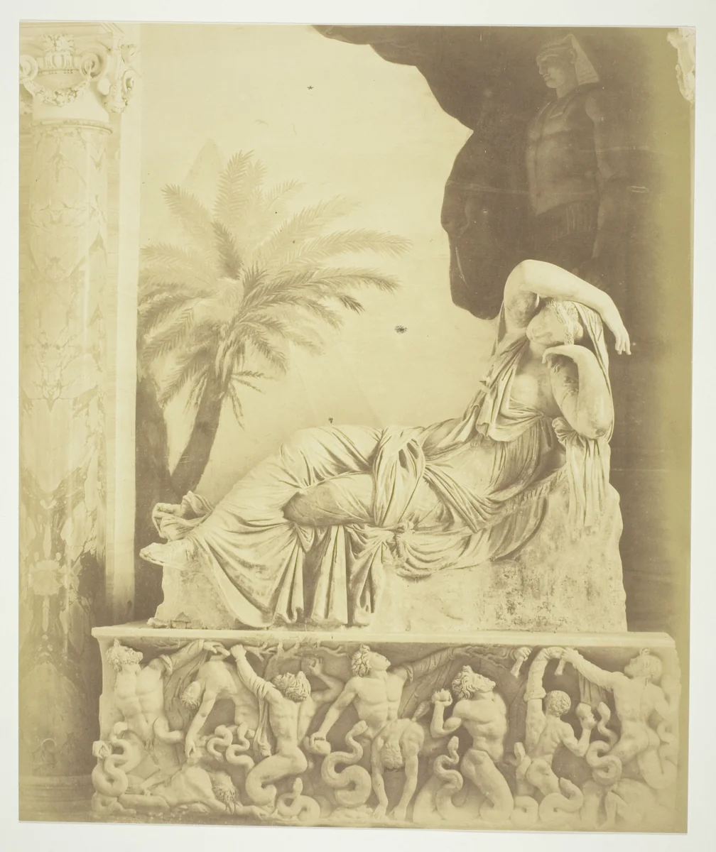 Untitled (Statue of Woman Reclining Atop a Sarcophagus) by Robert Macpherson, photograph, 1852-1862