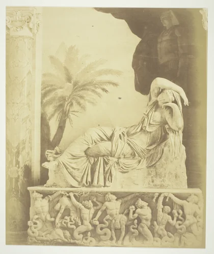 Untitled (Statue of Woman Reclining Atop a Sarcophagus) by Robert Macpherson, photograph, 1852-1862