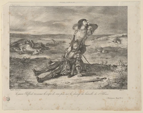 Young Clifford Finding the Body of his Father, from "L'Artiste" by Eugène Delacroix, print, 1834