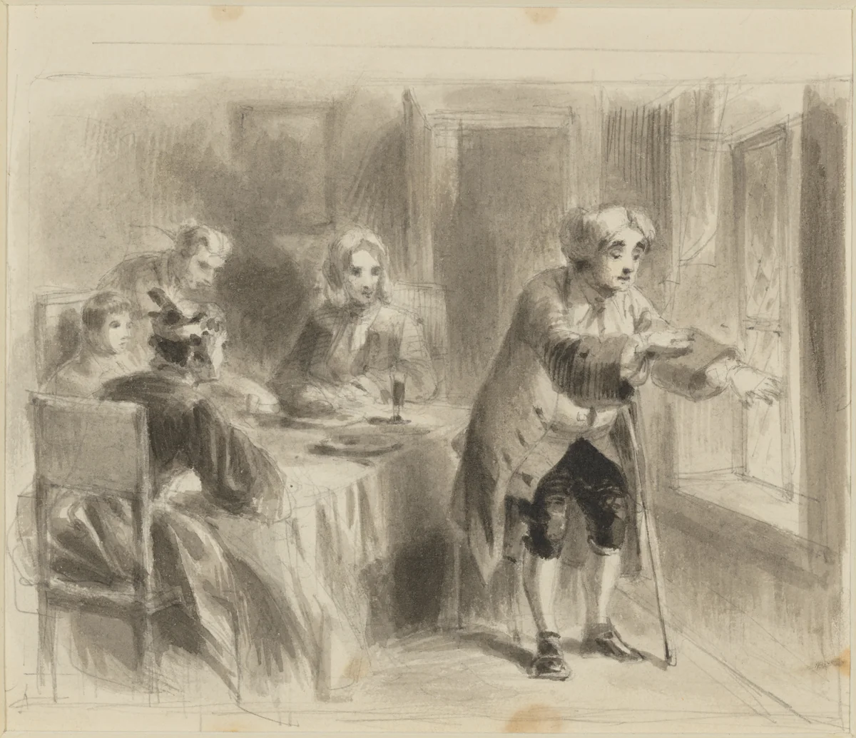 Uncle Toby and the Fly (from Laurence Sterne's "Tristram Shandy") by Felix Darley, drawing, 1847