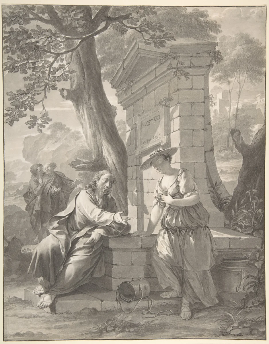 Christ and the Woman of Samaria by Nicholas Verkolje, drawing, 1698-1746