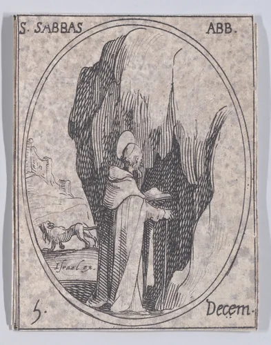 S. Sabas, abbe (St. Sabas, Abbot), December 5th, from "Les Images De Tous Les Saincts et Saintes de L'Année" (Images of All of the Saints and Religious Events of the Year) by Jacques Callot, print, 1636