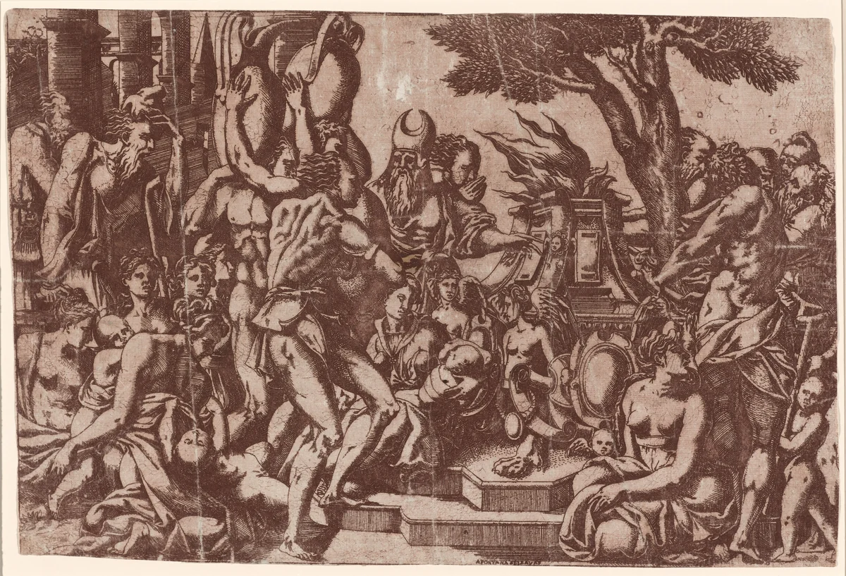 Sacrifice to Priapus by Antonio Fantuzzi, print, 1542