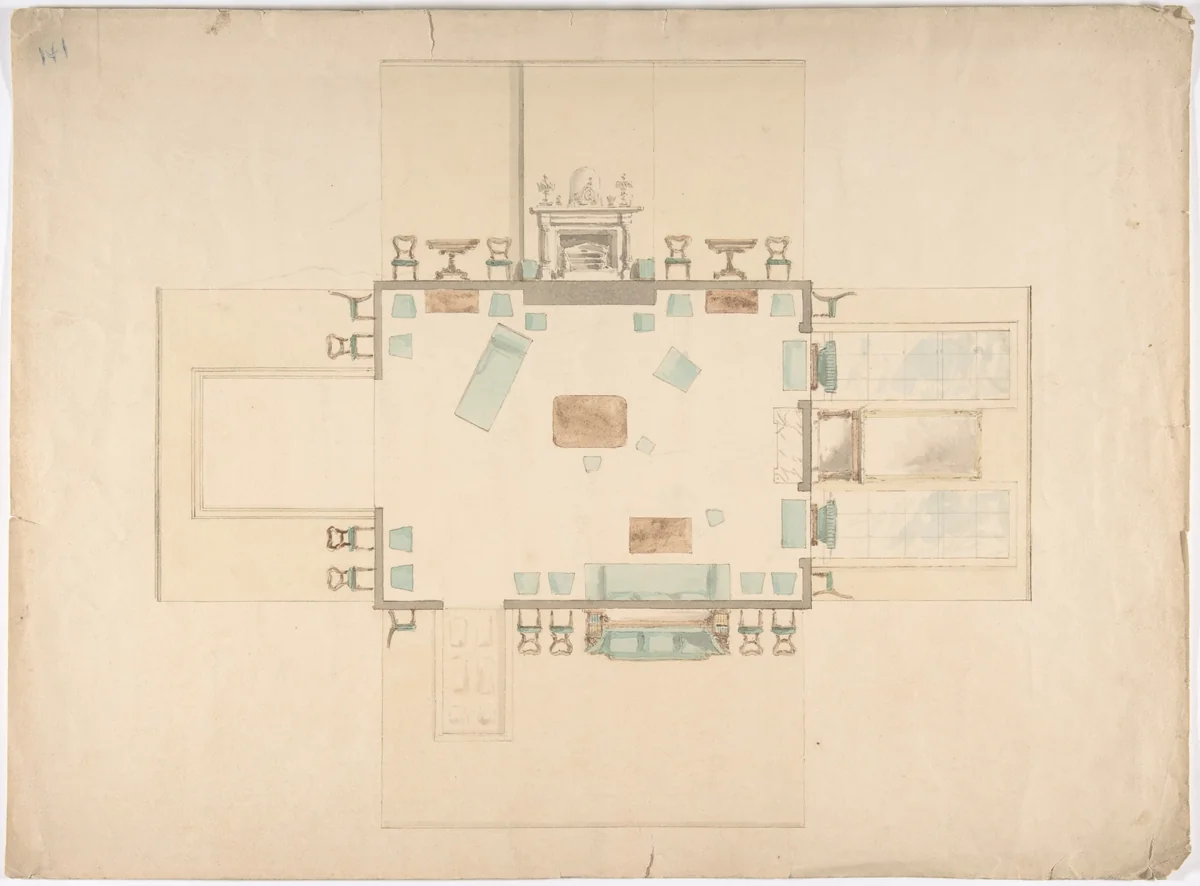 Plan and Elevations of a Room by anonymous, drawing, 1800-1850
