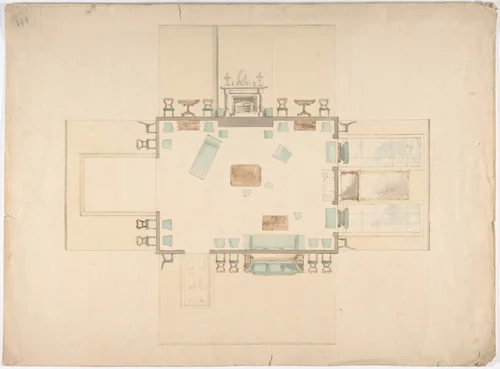 Plan and Elevations of a Room by anonymous, drawing, 1800-1850