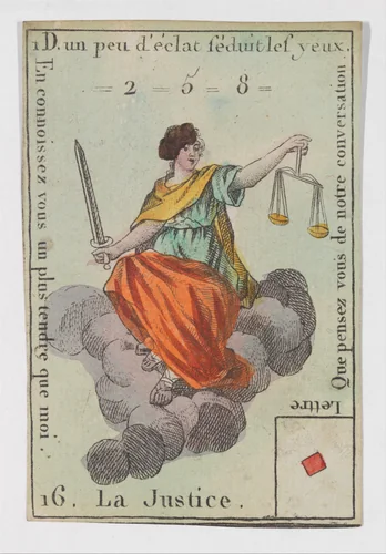 La Justice, from the playing cards (for quartets) "Costumes des Peuples Étrangers" by anonymous, print, 1700-1799