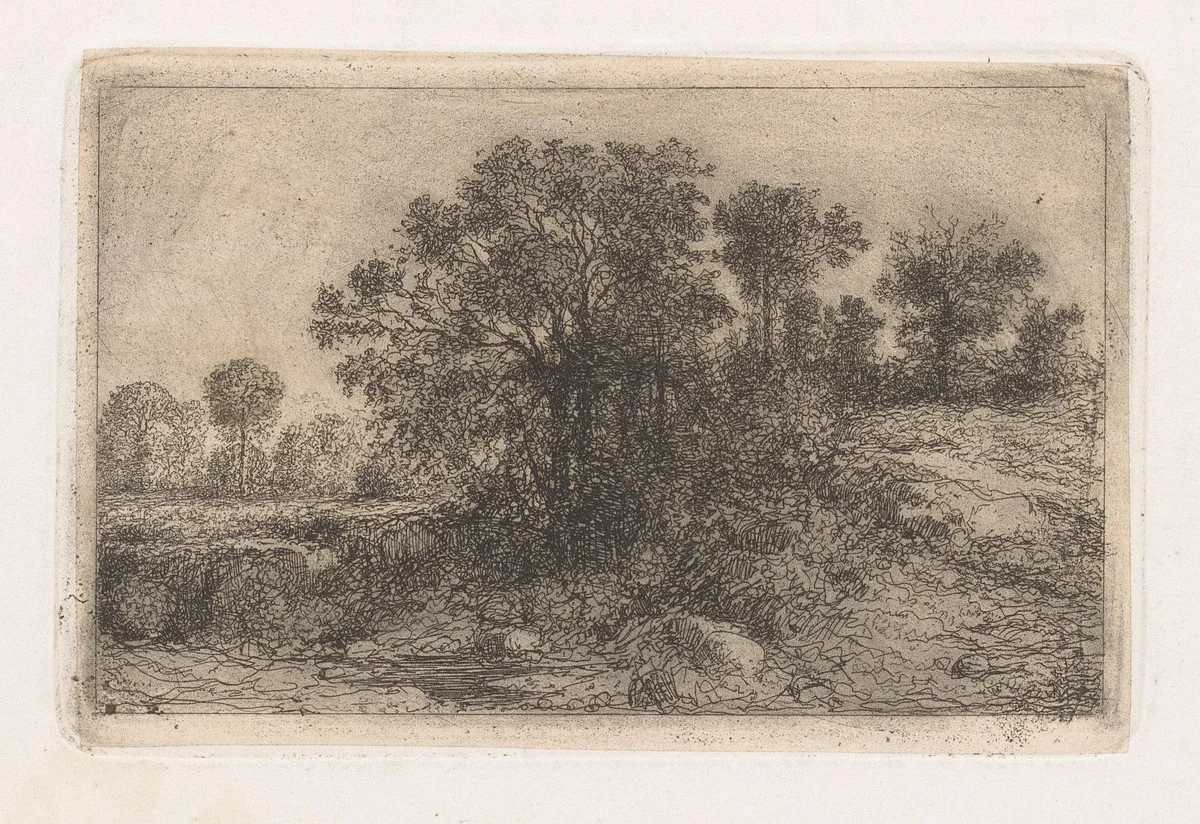 Bomen tegen een helling by Jean Alexis Achard, print, 1851