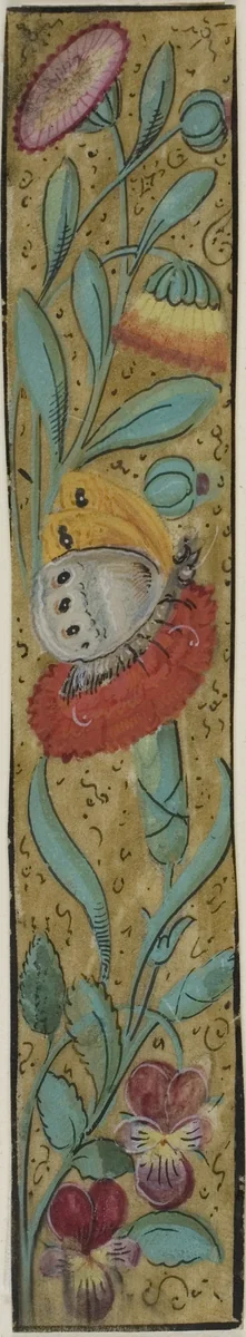 Illuminated Border with Moth and Flowers by European, painting, 1300-1500