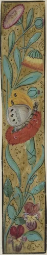Illuminated Border with Moth and Flowers by European, painting, 1300-1500