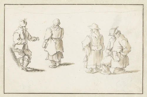 Twee staande paren by Herman Saftleven, drawing, 1619-1685