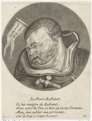 Monnik met een pijp en een vlag by Jacob Gole, print, 1670-1724