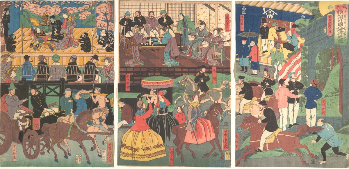 A View of the Amusements of the Foreigners in Yokohama, Bushu by Utagawa Yoshitora (歌川芳虎), print, 1861