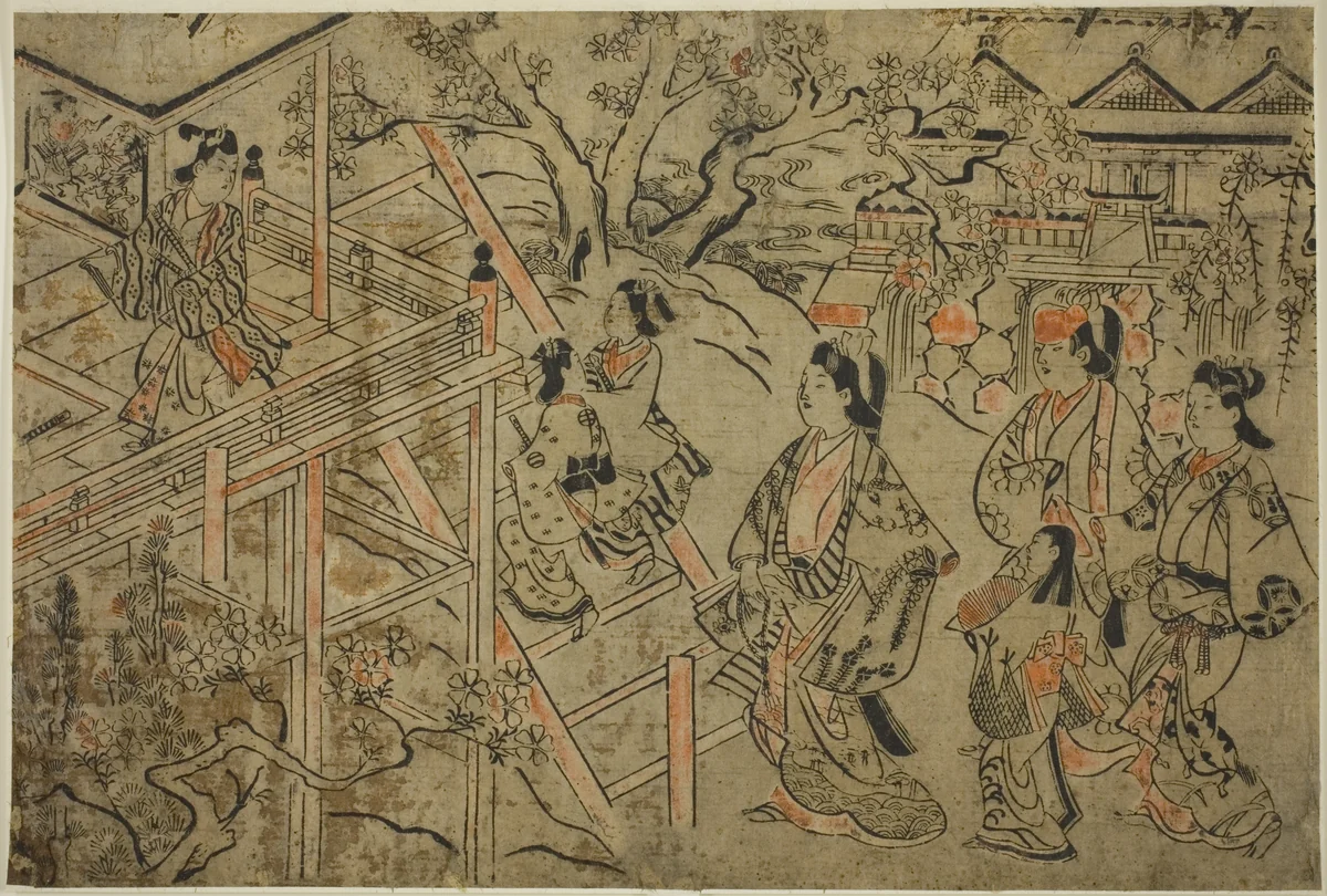 Visiting Kiyomizu Temple by Sugimura Jihei, print, 1679-1703