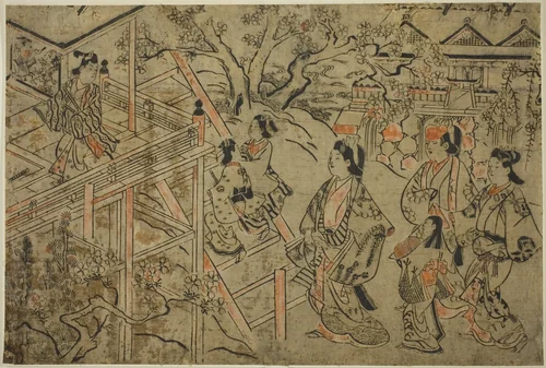 Visiting Kiyomizu Temple by Sugimura Jihei, print, 1679-1703