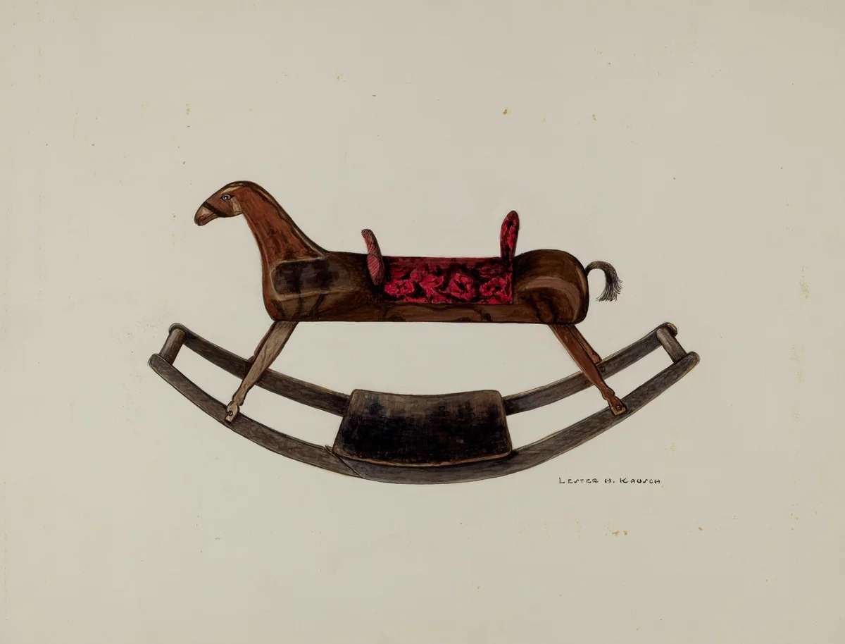 Wooden Rocking Horse by Lester Kausch, index of american design, 1940