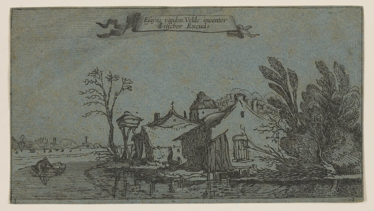 Farm to the Right of a River by Esaias van de Velde, print, 1600-1630