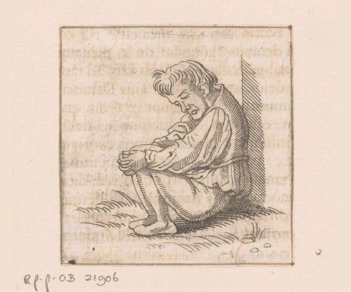 Slapende man by Caspar Merian, print, 1516