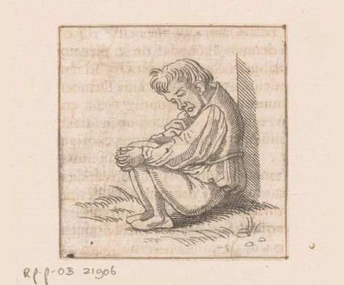 Slapende man by Caspar Merian, print, 1516