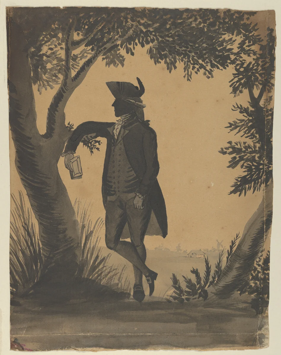 Young Man Leaning Against a Tree With a Book by William Wellings, drawing, 1775-1794