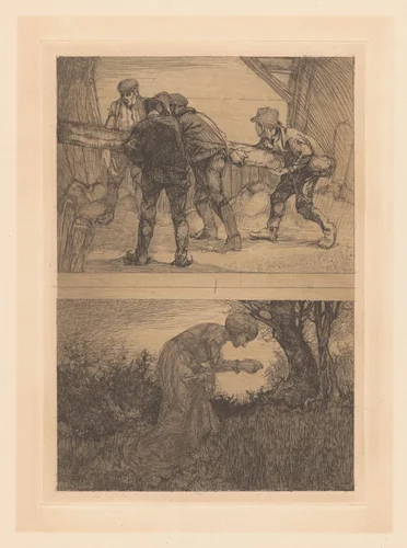 Twee voorstellingen met menselijke figuren by Johannes Josephus Aarts, print, 1881-1934