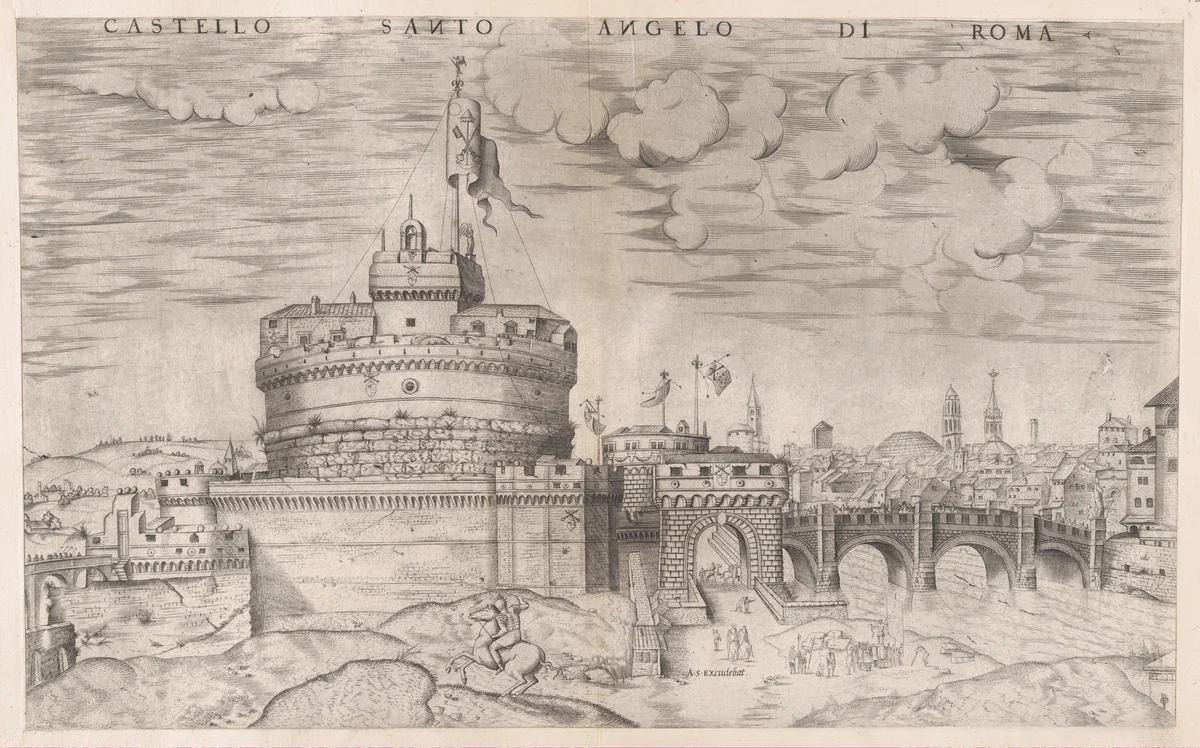 Castello Sant' Angelo, from "Speculum Romanae Magnificentiae" by anonymous, print, 1530-1580