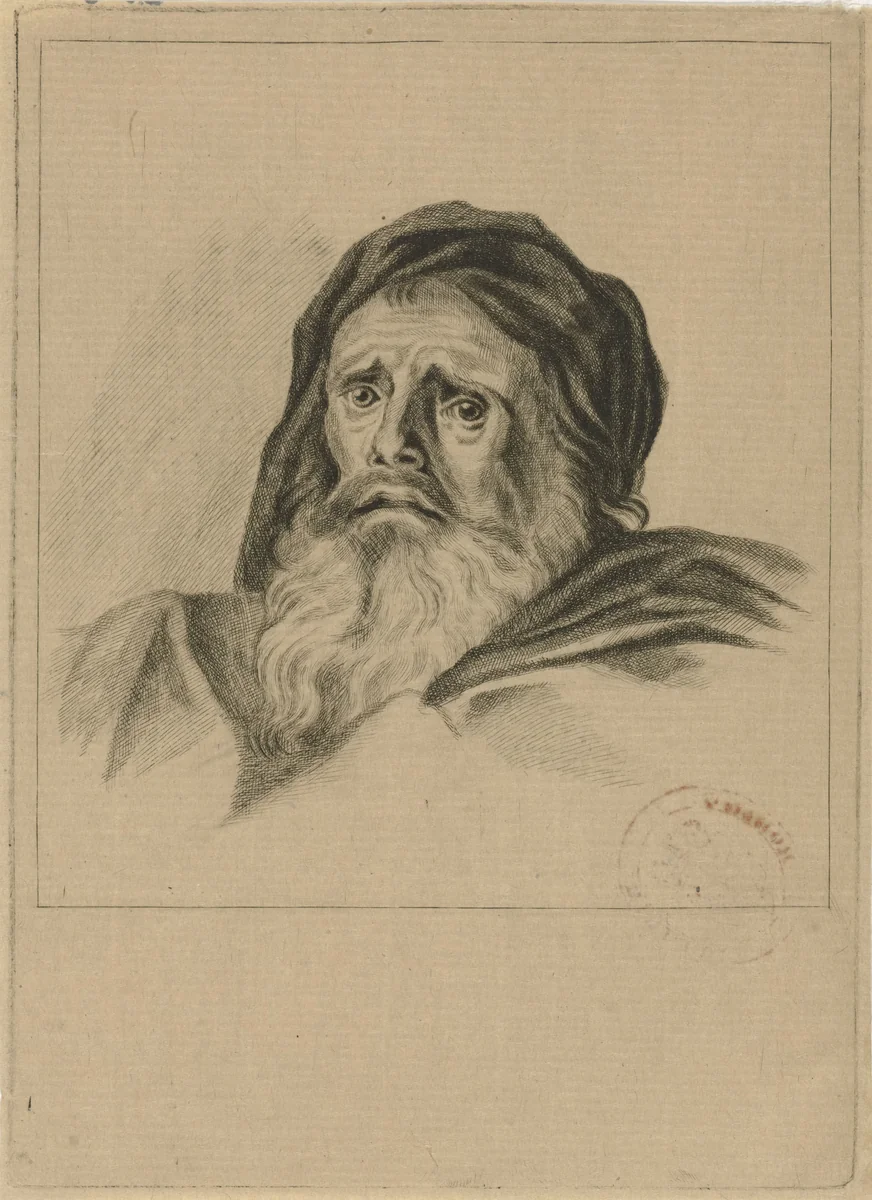 Kop van een man met baard by Pieter de Mare, print, 1768-1796
