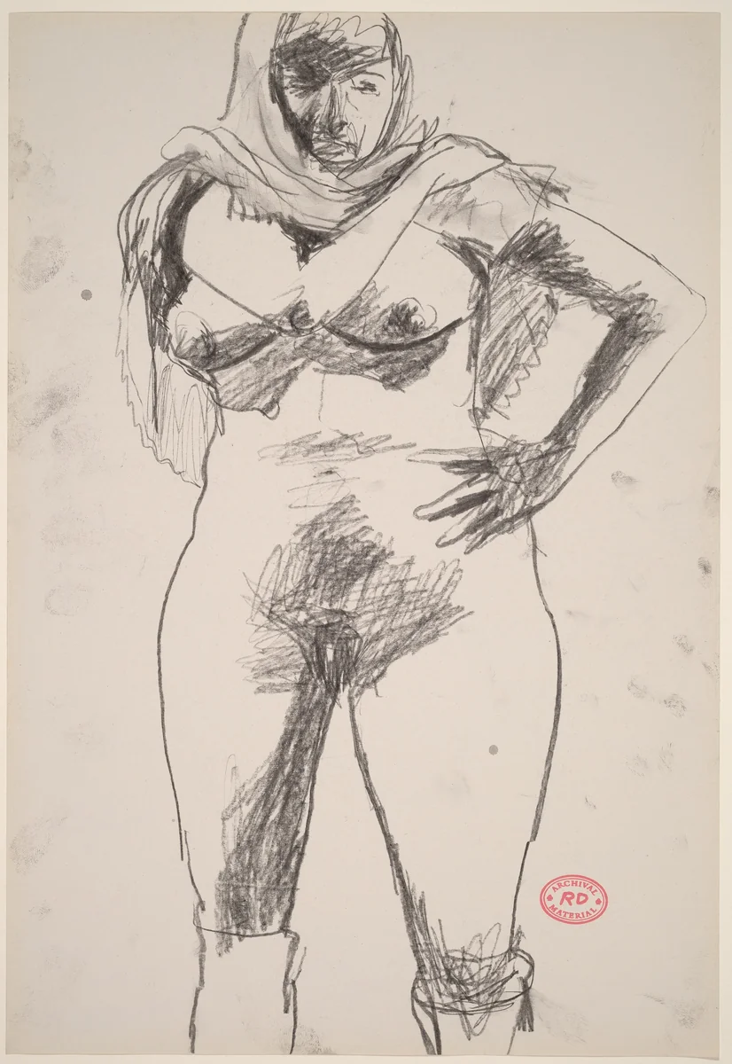 Untitled [standing nude with scarf] by Richard Diebenkorn, drawing, 1955-1967