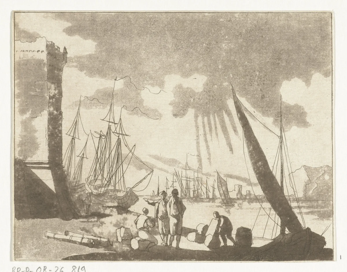 Havengezicht by Anthonie van den Bos, print, 1778-1838
