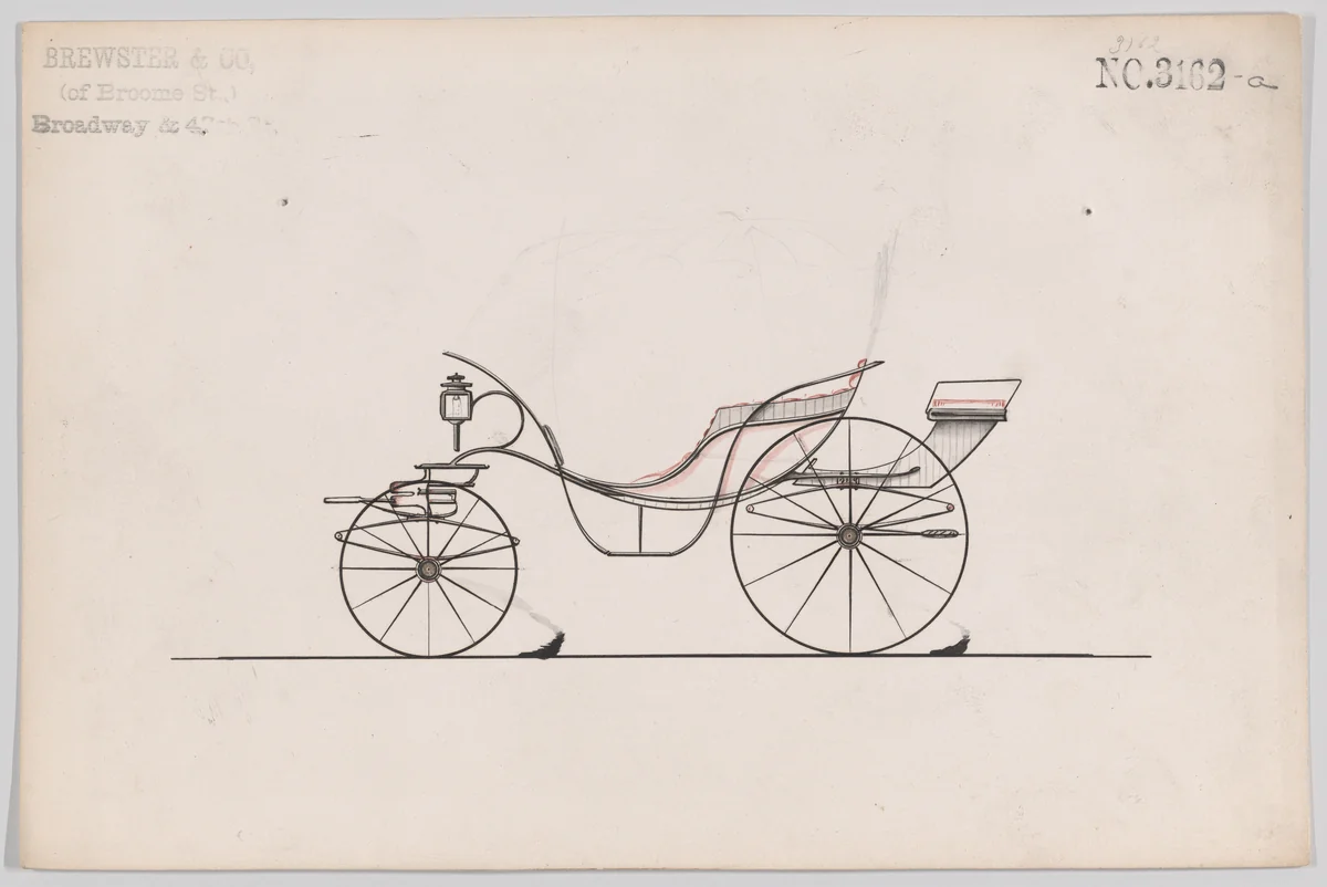 Design for Pony Phaeton, no. 3162a by Brewster & Co., drawing, 1875