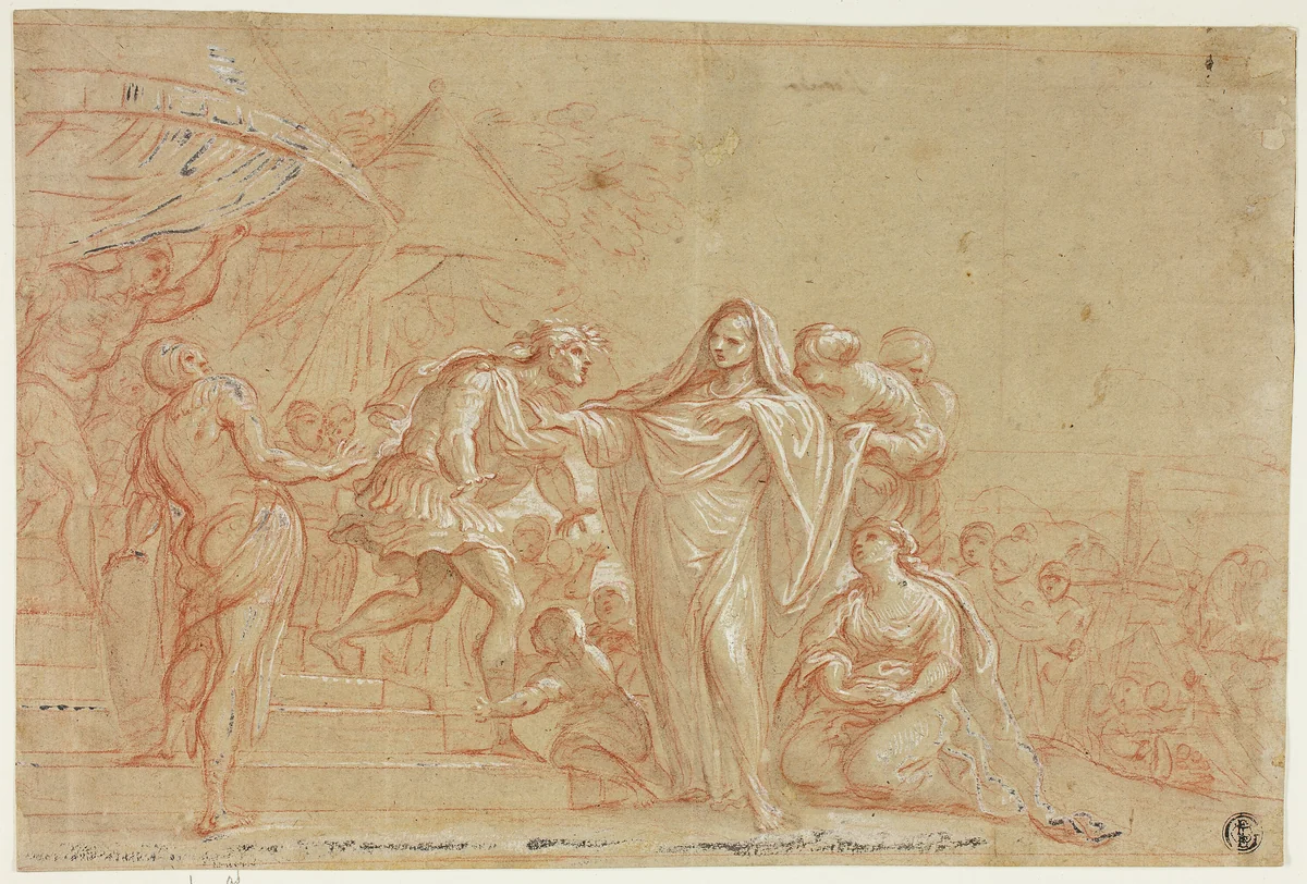 Coriolanus with Veturia and Volumnia at the Volscian Camp by Agostino Masucci, drawing, 1617-1758