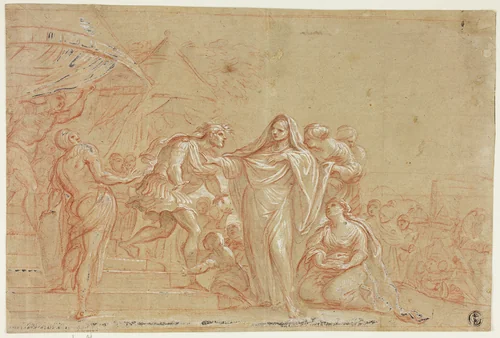 Coriolanus with Veturia and Volumnia at the Volscian Camp by Agostino Masucci, drawing, 1617-1758